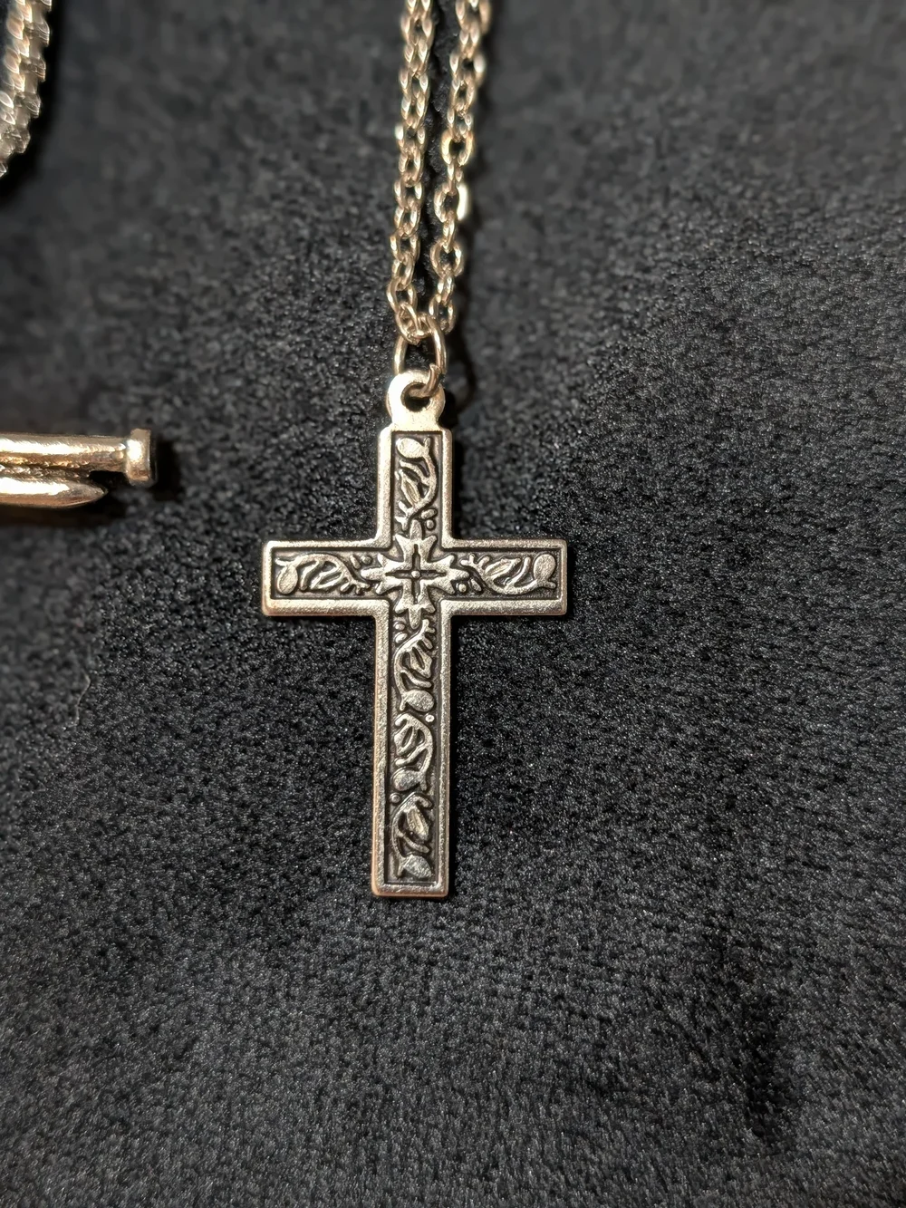 Lot of 2 Silver Tone Cross Charm Pendant Chain Necklaces Religious